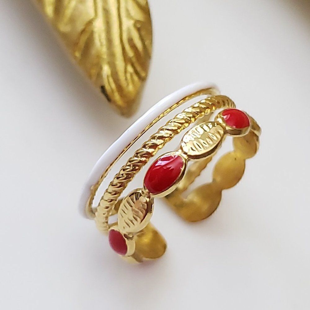 Red White Gold Cuff Ring - Picture 2 of 10